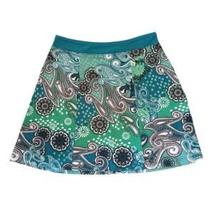 Prana Teal & Green Paisley Athleisure Stretch Skirt S EUC